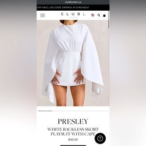 White backless skort / playsuit with cape